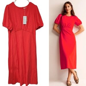 Boden Nancy Ponte Midi Dress poppy red US 14 UK 18 New With Tag